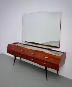 Vittorio Dassi Mobilificio Dassi Dassi Vittorio Dassi Credenza with Mirror in Wood Glass and Brass Italy 1960s - 3188300