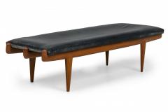 Vittorio Dassi Mobilificio Dassi Dassi Vittorio Dassi Italian Modern Walnut and Black Leather Upholstered Long Bench - 4274811
