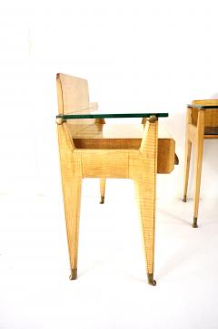 Vittorio Dassi Mobilificio Dassi Dassi pair of Vittorio Dassi bed side tables maple veneered brass and glass 1950 - 4127212