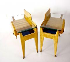 Vittorio Dassi Mobilificio Dassi Dassi pair of Vittorio Dassi bed side tables maple veneered brass and glass 1950 - 4127220