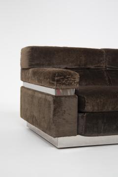 Vittorio Introini Vittorio Introini Italian Sofa in Brown Velvet and Steel - 2216297