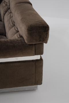 Vittorio Introini Vittorio Introini Italian Sofa in Brown Velvet and Steel - 2216304