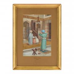 Vittorio Rappini Orientalist watercolour painting of Muslims in prayer by Rappini - 3702217