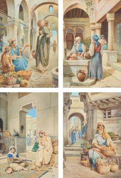 Vittorio Rappini Set of four watercolours of Orientalist street scenes by Rappini - 3710809