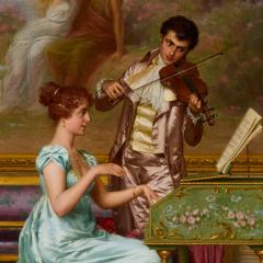 Vittorio Reggianini The Recital large antique Italian genre oil painting by Vittorio Reggianini - 4380590
