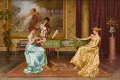 Vittorio Reggianini The Recital large antique Italian genre oil painting by Vittorio Reggianini - 4383427