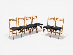 Vittorio Vago Mobili Six Dining Chairs Fruitwood Fabric Italy 1960s - 4533654