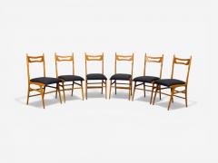 Vittorio Vago Mobili Six Dining Chairs Fruitwood Fabric Italy 1960s - 4533655