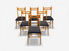 Vittorio Vago Mobili Six Dining Chairs Fruitwood Fabric Italy 1960s - 4533657