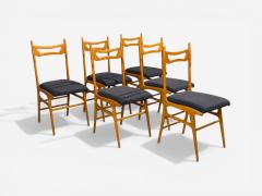 Vittorio Vago Mobili Six Dining Chairs Fruitwood Fabric Italy 1960s - 4533662