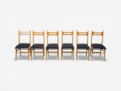 Vittorio Vago Mobili Six Dining Chairs Fruitwood Fabric Italy 1960s - 4533666