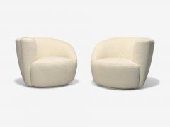 Vladimir Kagan American Mid Century Modern White Boucl Nautilus Swivel Chairs USA 1970s - 4094597