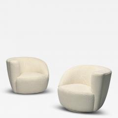 Vladimir Kagan American Mid Century Modern White Boucl Nautilus Swivel Chairs USA 1970s - 4097632