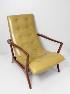 Vladimir Kagan Artisan Made in the Manner of Vladimir Kagan Green Leather Walnut Armchair - 3905233