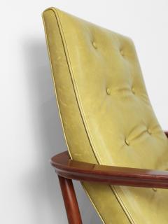 Vladimir Kagan Artisan Made in the Manner of Vladimir Kagan Green Leather Walnut Armchair - 3905235