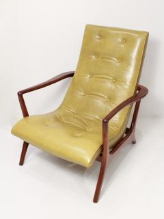 Vladimir Kagan Artisan Made in the Manner of Vladimir Kagan Green Leather Walnut Armchair - 3905241