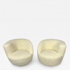 Vladimir Kagan Mid Century Modern Nautilus Style Swivel Chairs Kidney Shape White Boucle - 2970879