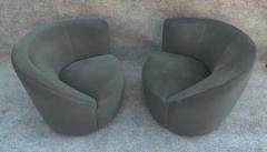 Vladimir Kagan Pair Scroll Corkscrew Dark Green Suede Swivel Lounge Chairs Mid Century - 3253807