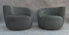 Vladimir Kagan Pair Scroll Corkscrew Dark Green Suede Swivel Lounge Chairs Mid Century - 3253812