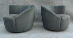 Vladimir Kagan Pair Scroll Corkscrew Dark Green Suede Swivel Lounge Chairs Mid Century - 3253813