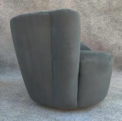 Vladimir Kagan Pair Scroll Corkscrew Dark Green Suede Swivel Lounge Chairs Mid Century - 3253867