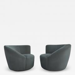 Vladimir Kagan Pair Scroll Corkscrew Dark Green Suede Swivel Lounge Chairs Mid Century - 3254798