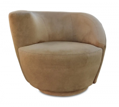 Vladimir Kagan Pair Scroll Corkscrew Light Brown Suede Swivel Lounge Chairs Castors Mid Century - 2968413