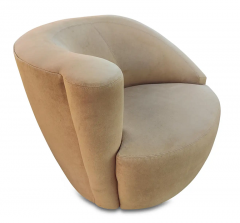 Vladimir Kagan Pair Scroll Corkscrew Light Brown Suede Swivel Lounge Chairs Castors Mid Century - 2968416
