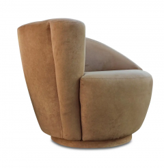 Vladimir Kagan Pair Scroll Corkscrew Light Brown Suede Swivel Lounge Chairs Castors Mid Century - 2968418