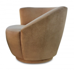 Vladimir Kagan Pair Scroll Corkscrew Light Brown Suede Swivel Lounge Chairs Castors Mid Century - 2968419