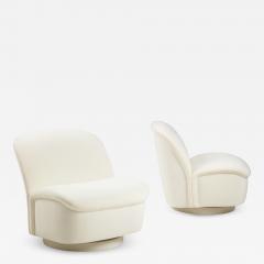 Vladimir Kagan Pair of Ivory Velvet Swivel Lounge Chairs - 1810222