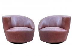 Vladimir Kagan Pair of Leather Mid Century Modern Swivel Lounge Chairs by Vladimir Kagan - 2896749