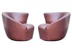 Vladimir Kagan Pair of Leather Mid Century Modern Swivel Lounge Chairs by Vladimir Kagan - 2896753