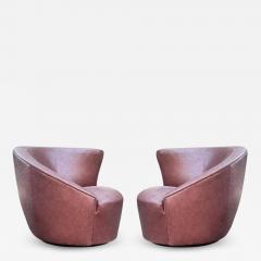 Vladimir Kagan Pair of Leather Mid Century Modern Swivel Lounge Chairs by Vladimir Kagan - 2898816