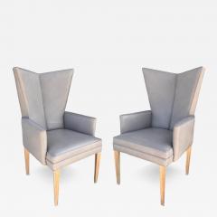 Vladimir Kagan Pair of Modern Vladimir Kagan Style Leather Wingback Chairs - 3857118