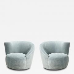 Vladimir Kagan Pair of Powder Blue Mohair Velvet Swiveling Nautilus Chairs by Vladimir Kagan - 4515354
