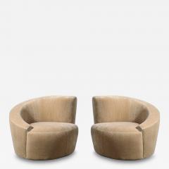 Vladimir Kagan Pair of Swiveling Nautilus Chairs by Vladimir Kagan in Luxe Camel Mohair - 4491420