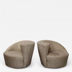 Vladimir Kagan Pair of Vintage Vladimir Kagan Style Swivel Chairs in Black and White Tweed - 2417629