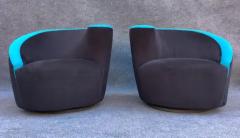 Vladimir Kagan Pair of Vladimir Kagan Directional Nautilus Corkscrew Swivel Chairs Black Blue - 3253819