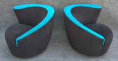 Vladimir Kagan Pair of Vladimir Kagan Directional Nautilus Corkscrew Swivel Chairs Black Blue - 3253871