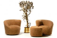 Vladimir Kagan Pair of Vladimir Kagan Nautilus Swivel Lounge Chairs and Ottoman in Curly Camel - 4480714