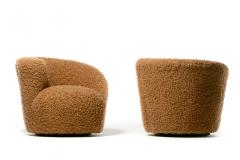 Vladimir Kagan Pair of Vladimir Kagan Nautilus Swivel Lounge Chairs and Ottoman in Curly Camel - 4480717