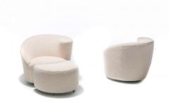 Vladimir Kagan Pair of Vladimir Kagan Nautilus Swivel Lounge Chairs and Ottoman in Ivory Boucl  - 1976901