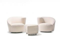 Vladimir Kagan Pair of Vladimir Kagan Nautilus Swivel Lounge Chairs and Ottoman in Ivory Boucl  - 1976903