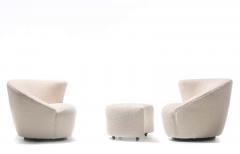 Vladimir Kagan Pair of Vladimir Kagan Nautilus Swivel Lounge Chairs and Ottoman in Ivory Boucl  - 1976906