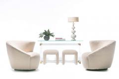 Vladimir Kagan Pair of Vladimir Kagan Nautilus Swivel Lounge Chairs and Ottoman in Ivory Boucl  - 1976907