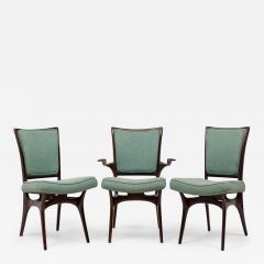 Vladimir Kagan Set of 4 Vladimir Kagan Modern Dark Walnut Teal Upholstered Dining Chairs - 4288128