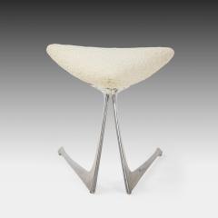 Vladimir Kagan Unicorn Stool in Aluminum and Ivory Boucl  - 1999774