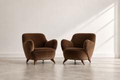Vladimir Kagan Vladimir Kagan Barrel Lounge Chairs in Brown Velvet and Walnut Legs - 4788494