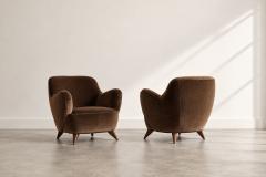 Vladimir Kagan Vladimir Kagan Barrel Lounge Chairs in Brown Velvet and Walnut Legs - 4788497